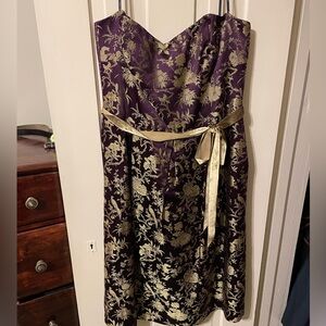 David Meister Size 12 Purple and Gold Floral Event Dress